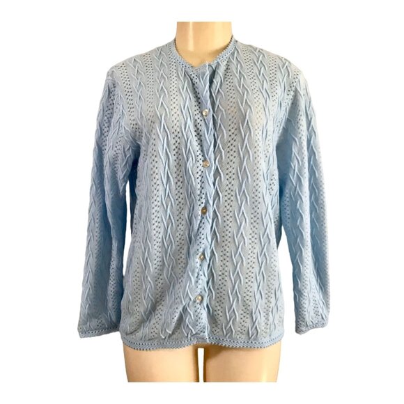 Vintage Millay Cardigan Sweater Light Blue retro 70s long sleeve cardigan sz L - Picture 2 of 9
